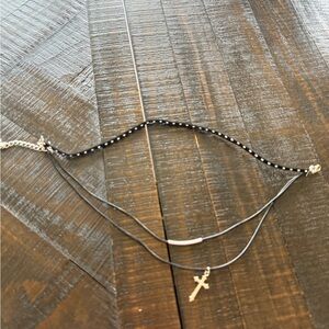 Black Layered Choker Cross Necklace
